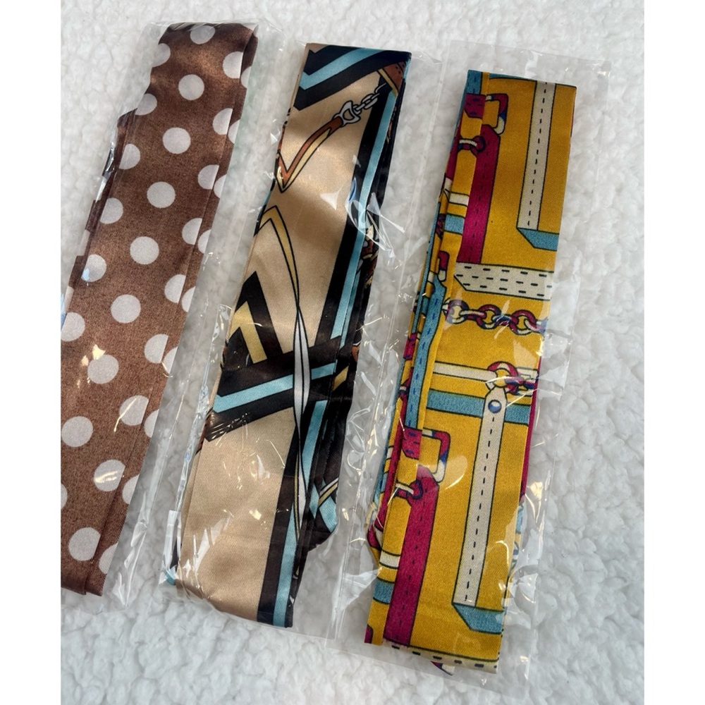 (NWOT) 3-Piece Multicolored Patterned Twilly Scarf Bundle - Picture 4 of 13